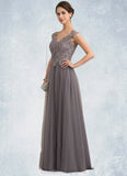 Aubrey A-Line/Princess V-neck Floor-Length Tulle Lace Mother of the Bride Dress With Sequins STI126P0014985