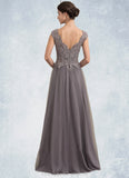 Aubrey A-Line/Princess V-neck Floor-Length Tulle Lace Mother of the Bride Dress With Sequins STI126P0014985