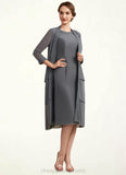 Paisley Sheath/Column Scoop Neck Knee-Length Chiffon Mother of the Bride Dress With Lace STI126P0014986