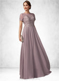 Nola A-Line Scoop Neck Floor-Length Chiffon Lace Mother of the Bride Dress With Beading Sequins STI126P0014987