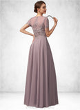 Nola A-Line Scoop Neck Floor-Length Chiffon Lace Mother of the Bride Dress With Beading Sequins STI126P0014987