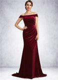 Shyanne Trumpet/Mermaid Off-the-Shoulder Sweep Train Velvet Mother of the Bride Dress With Ruffle STI126P0014988