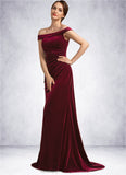 Shyanne Trumpet/Mermaid Off-the-Shoulder Sweep Train Velvet Mother of the Bride Dress With Ruffle STI126P0014988