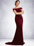 Shyanne Trumpet/Mermaid Off-the-Shoulder Sweep Train Velvet Mother of the Bride Dress With Ruffle STI126P0014988