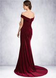 Shyanne Trumpet/Mermaid Off-the-Shoulder Sweep Train Velvet Mother of the Bride Dress With Ruffle STI126P0014988