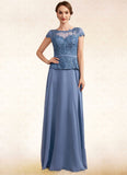 Genesis A-Line Scoop Neck Floor-Length Chiffon Lace Mother of the Bride Dress STI126P0014989