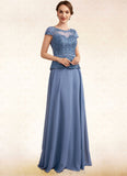 Genesis A-Line Scoop Neck Floor-Length Chiffon Lace Mother of the Bride Dress STI126P0014989