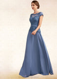 Genesis A-Line Scoop Neck Floor-Length Chiffon Lace Mother of the Bride Dress STI126P0014989