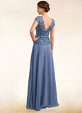 Genesis A-Line Scoop Neck Floor-Length Chiffon Lace Mother of the Bride Dress STI126P0014989