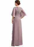 Claire A-Line Scoop Neck Floor-Length Chiffon Lace Mother of the Bride Dress With Sequins Cascading Ruffles STI126P0014991