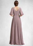 Paityn A-Line V-neck Floor-Length Chiffon Mother of the Bride Dress With Ruffle STI126P0014992