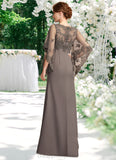 Catherine Sheath/Column Scoop Neck Floor-Length Chiffon Lace Mother of the Bride Dress STI126P0014996