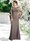 Catherine Sheath/Column Scoop Neck Floor-Length Chiffon Lace Mother of the Bride Dress STI126P0014996