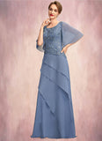 Victoria A-Line Scoop Neck Floor-Length Chiffon Lace Mother of the Bride Dress With Sequins Cascading Ruffles STI126P0014997