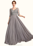 Lucy A-Line V-neck Floor-Length Chiffon Lace Mother of the Bride Dress With Sequins STI126P0014999