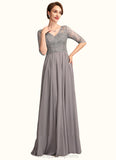 Lucy A-Line V-neck Floor-Length Chiffon Lace Mother of the Bride Dress With Sequins STI126P0014999