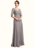 Lucy A-Line V-neck Floor-Length Chiffon Lace Mother of the Bride Dress With Sequins STI126P0014999