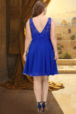 Jordan A-line V-Neck Knee-Length Chiffon Lace Homecoming Dress STIP0020589