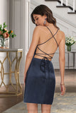 Krystal Sheath/Column Square Short/Mini Satin Homecoming Dress With Pleated STIP0020506