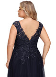 Estrella A-line V-Neck Floor-Length Lace Tulle Evening Dress With Sequins STIP0020861