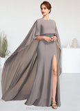 Grace Sheath/Column Scoop Neck Sweep Train Chiffon Mother of the Bride Dress With Split Front STI126P0015000