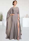 Grace Sheath/Column Scoop Neck Sweep Train Chiffon Mother of the Bride Dress With Split Front STI126P0015000