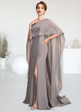 Grace Sheath/Column Scoop Neck Sweep Train Chiffon Mother of the Bride Dress With Split Front STI126P0015000