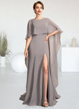 Grace Sheath/Column Scoop Neck Sweep Train Chiffon Mother of the Bride Dress With Split Front STI126P0015000