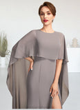 Grace Sheath/Column Scoop Neck Sweep Train Chiffon Mother of the Bride Dress With Split Front STI126P0015000