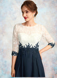 Grace A-Line Scoop Neck Tea-Length Chiffon Lace Mother of the Bride Dress STI126P0015002