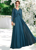 Summer A-Line V-neck Floor-Length Chiffon Lace Mother of the Bride Dress With Beading Sequins STI126P0015004