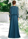 Summer A-Line V-neck Floor-Length Chiffon Lace Mother of the Bride Dress With Beading Sequins STI126P0015004