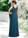 Summer A-Line V-neck Floor-Length Chiffon Lace Mother of the Bride Dress With Beading Sequins STI126P0015004