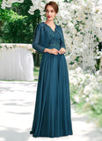 Summer A-Line V-neck Floor-Length Chiffon Lace Mother of the Bride Dress With Beading Sequins STI126P0015004