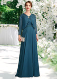 Summer A-Line V-neck Floor-Length Chiffon Lace Mother of the Bride Dress With Beading Sequins STI126P0015004