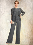 Joy Jumpsuit/Pantsuit Scoop Neck Floor-Length Chiffon Lace Mother of the Bride Dress STI126P0015006