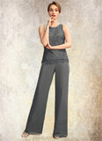 Joy Jumpsuit/Pantsuit Scoop Neck Floor-Length Chiffon Lace Mother of the Bride Dress STI126P0015006