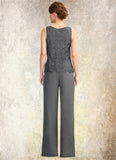 Joy Jumpsuit/Pantsuit Scoop Neck Floor-Length Chiffon Lace Mother of the Bride Dress STI126P0015006