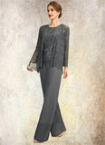 Joy Jumpsuit/Pantsuit Scoop Neck Floor-Length Chiffon Lace Mother of the Bride Dress STI126P0015006