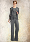 Joy Jumpsuit/Pantsuit Scoop Neck Floor-Length Chiffon Lace Mother of the Bride Dress STI126P0015006