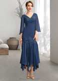 Rylee Trumpet/Mermaid V-neck Ankle-Length Chiffon Mother of the Bride Dress With Appliques Lace Sequins STI126P0015009