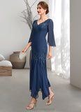 Rylee Trumpet/Mermaid V-neck Ankle-Length Chiffon Mother of the Bride Dress With Appliques Lace Sequins STI126P0015009