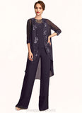 Melanie Jumpsuit/Pantsuit Scoop Neck Floor-Length Chiffon Lace Mother of the Bride Dress With Sequins STI126P0015010