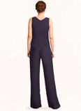 Melanie Jumpsuit/Pantsuit Scoop Neck Floor-Length Chiffon Lace Mother of the Bride Dress With Sequins STI126P0015010