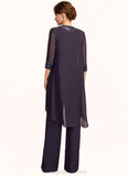 Melanie Jumpsuit/Pantsuit Scoop Neck Floor-Length Chiffon Lace Mother of the Bride Dress With Sequins STI126P0015010