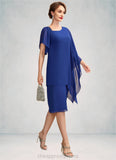 Guadalupe Sheath/Column V-neck Knee-Length Chiffon Mother of the Bride Dress With Beading Sequins STI126P0015013