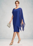 Guadalupe Sheath/Column V-neck Knee-Length Chiffon Mother of the Bride Dress With Beading Sequins STI126P0015013