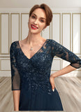 Ava A-Line V-neck Floor-Length Chiffon Lace Mother of the Bride Dress With Sequins Split Front STI126P0015014