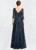 Gia A-Line V-neck Floor-Length Lace Mother of the Bride Dress With Sequins STI126P0015015