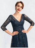 Gia A-Line V-neck Floor-Length Lace Mother of the Bride Dress With Sequins STI126P0015015